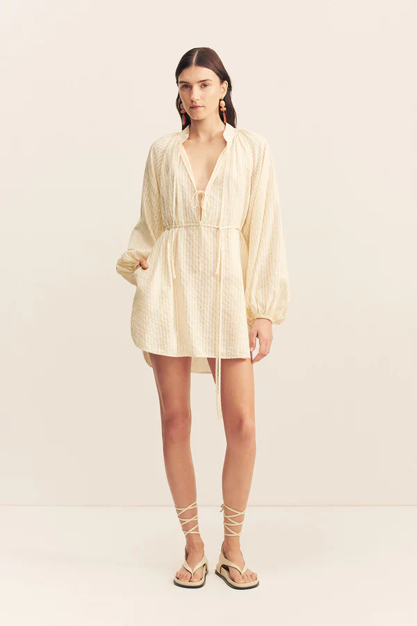 Blouson Mini Dress - Buttercream Stripe - Image 2