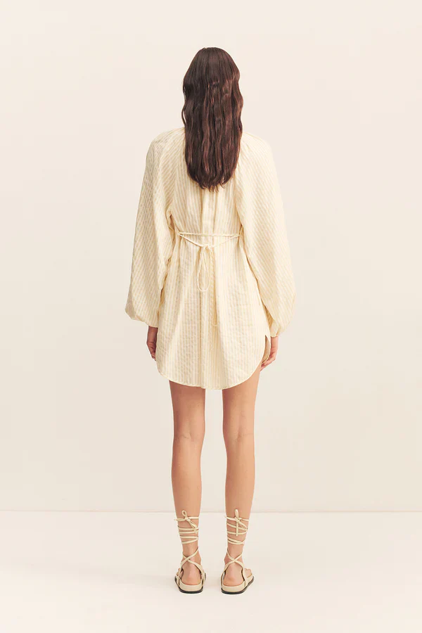 Blouson Mini Dress - Buttercream Stripe - Image 3