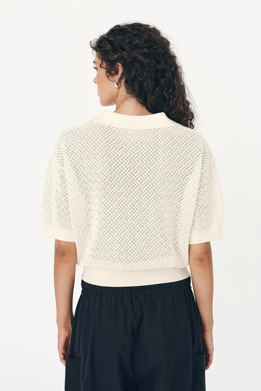 Loretta Pointelle Knit Top - Bone - Image 3