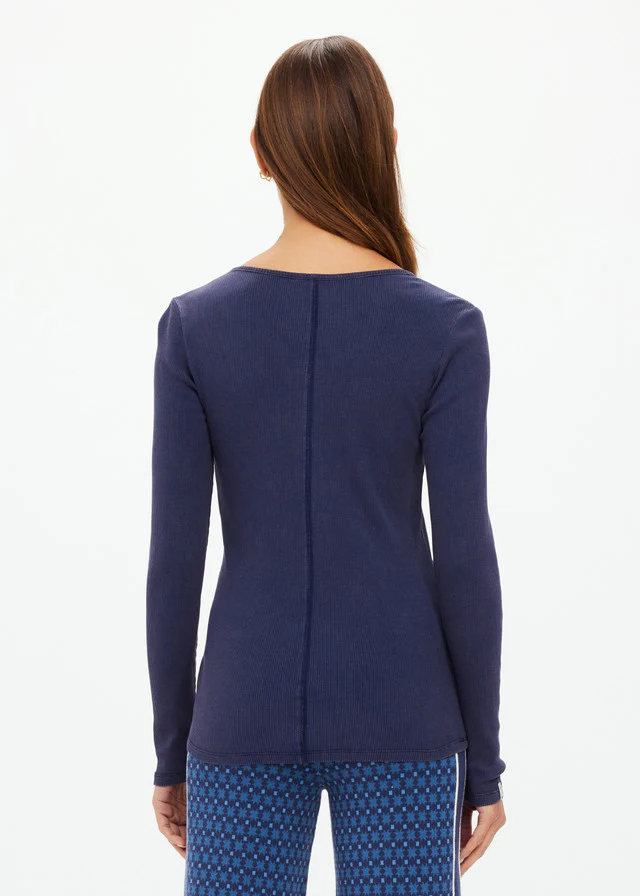 Ness Ribbed Long Sleeve Top - Navy - Image 3