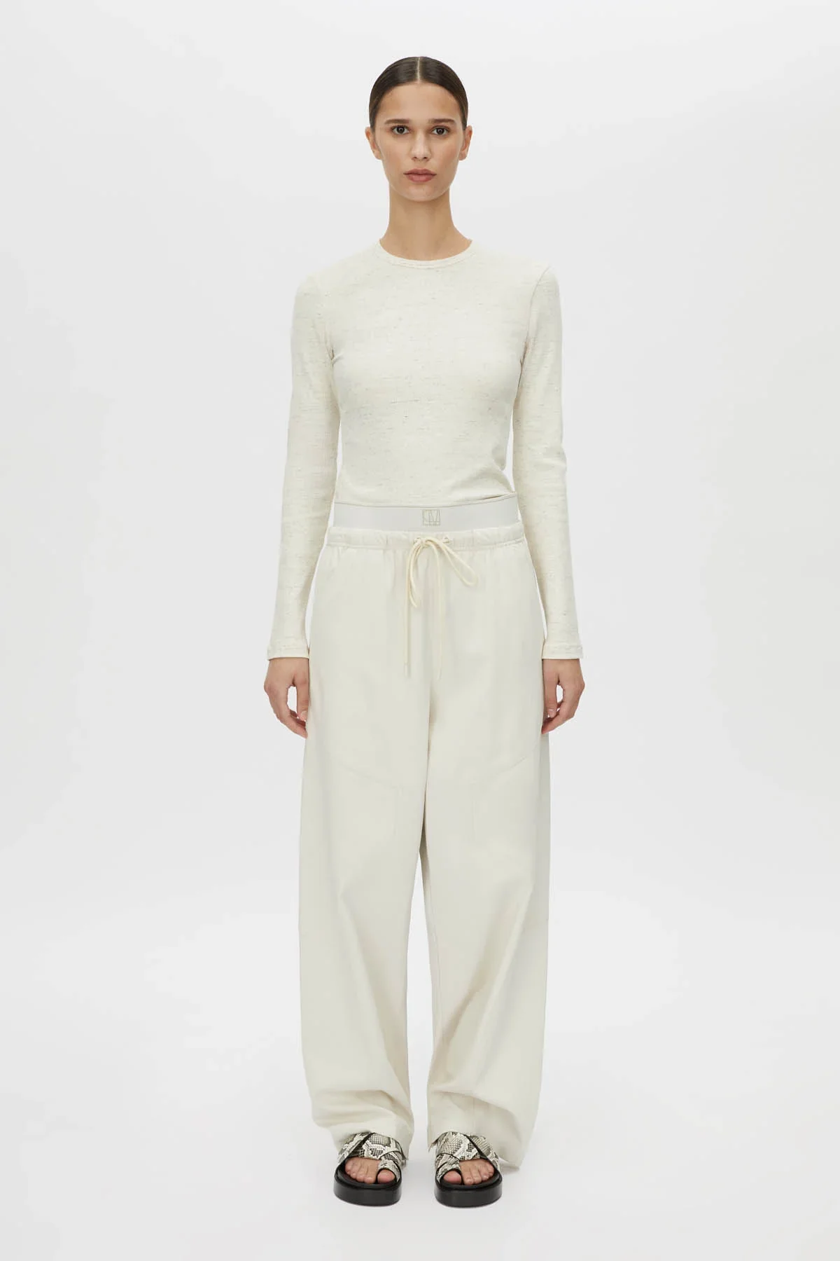 Nora Long Sleeve Monogram Top - Ivory Marle - Image 2