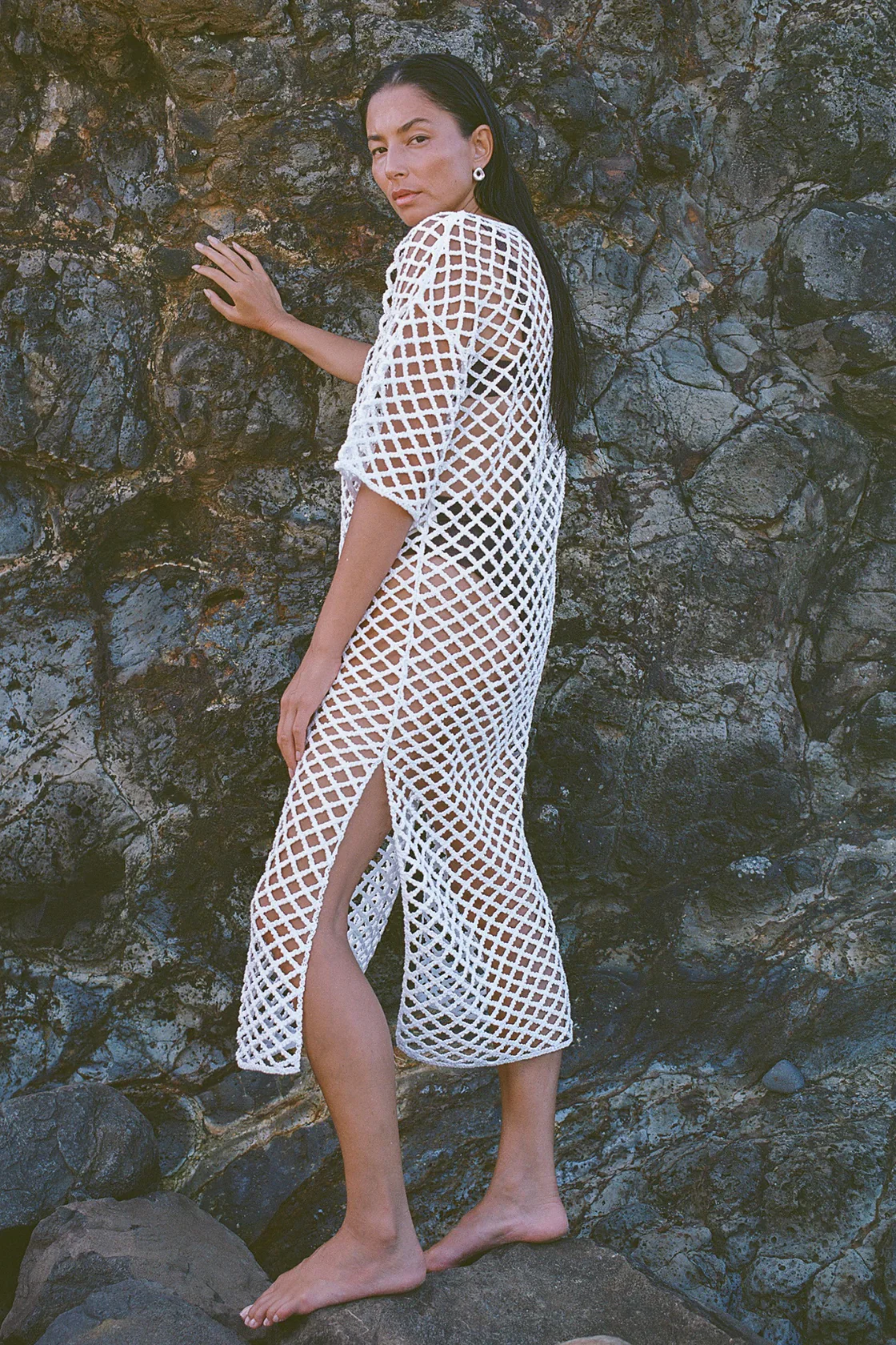 White Lattice Knit Dress - Image 3